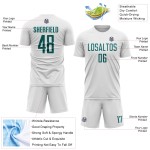 Teal Jersey Soccer White Custom Uniform Sublimation Teal Jersey Soccer White Custom Uniform Sublimation