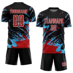 Art Jersey Soccer Sublimation Uniform Fragment Blue Splash Red-Sky Abstract Custom Black