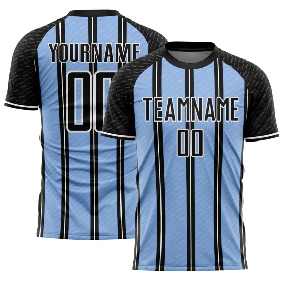 Soccer Jersey Uniform Light Line Blue-White Sublimation Black Custom