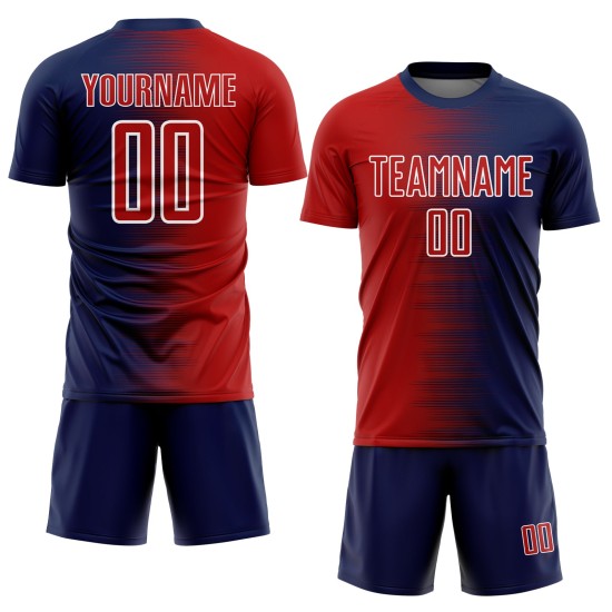 Sublimation Navy Soccer Line Custom Jersey Gradient Uniform Red-White