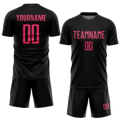 Neon Uniform Pink Sublimation Black Custom Soccer Jersey
