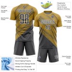 Custom Steel Uniform Soccer Sublimation Gold White Jersey Old Gray Diagonal Lines