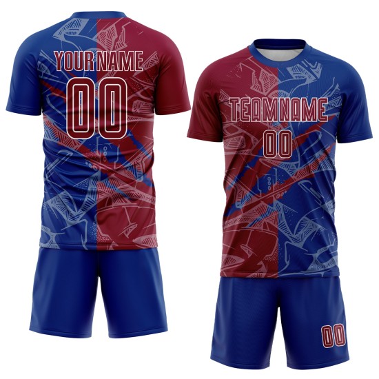 Soccer Jersey Maroon-Royal Sublimation Custom Uniform Graffiti Scratch Pattern