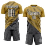 Custom Steel Uniform Soccer Sublimation Gold White Jersey Old Gray Diagonal Lines