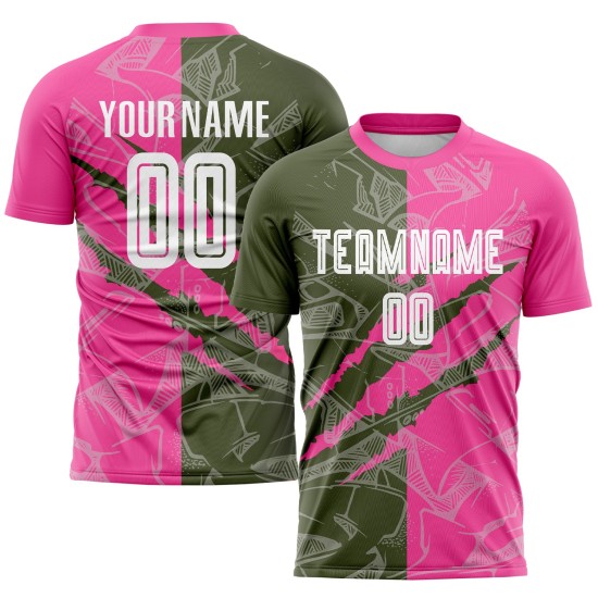 Scratch Pattern Soccer Uniform Graffiti Jersey Sublimation Custom Olive-Pink