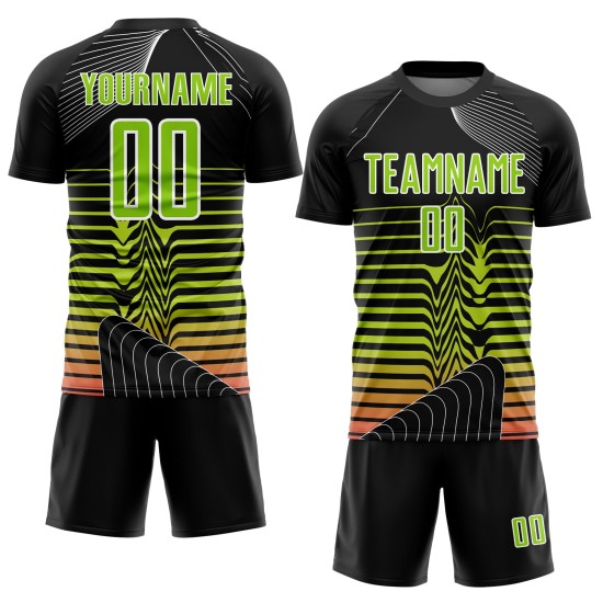 Sublimation Green-White Custom Lines Black Soccer Uniform Jersey Neon