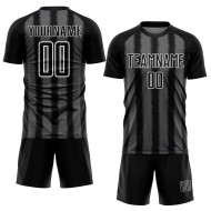 Black Jersey Uniform Line Sublimation Steel Custom Gray-White Soccer Black Jersey Uniform Line Sublimation Steel Custom Gray-White Soccer