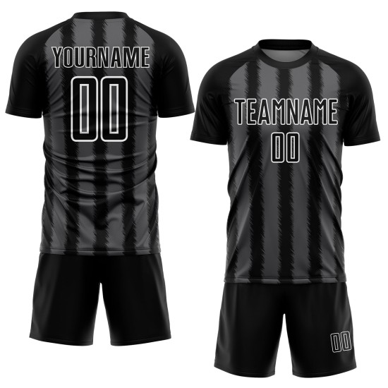 Black Jersey Uniform Line Sublimation Steel Custom Gray-White Soccer