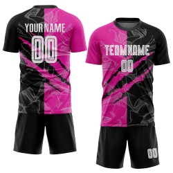 Pink Uniform Jersey Black-Deep Graffiti Sublimation Scratch Custom Pattern Soccer