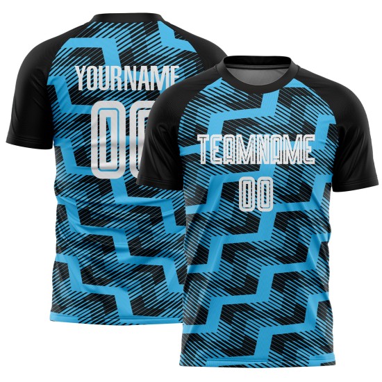 Uniform Line Soccer Blue Custom Sublimation Jersey White-Sky Black