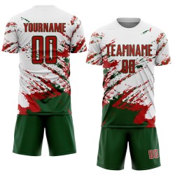 White Art Red-Green Soccer Fragment Custom Sublimation Uniform Jersey Abstract Splash