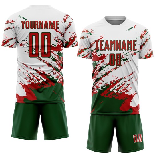 White Art Red-Green Soccer Fragment Custom Sublimation Uniform Jersey Abstract Splash White Art Red-Green Soccer Fragment Custom Sublimation Uniform Jersey Abstract Splash