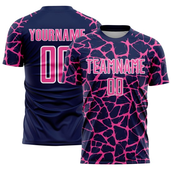 Pink-White Network Navy Custom Abstract Sublimation Soccer Jersey Splash Uniform