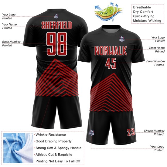 Uniform Jersey Lines Red-White Soccer Black Sublimation Custom