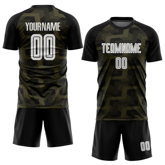 Uniform Line Custom Soccer Sublimation Jersey Black White-Olive Uniform Line Custom Soccer Sublimation Jersey Black White-Olive