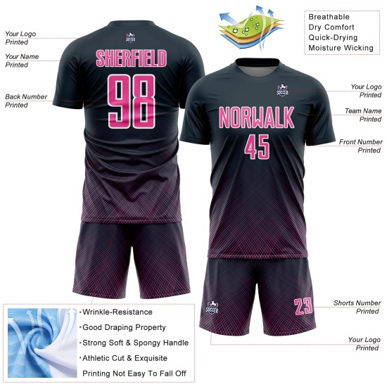 Lines Jersey Sublimation Navy Soccer Custom Pink-White Uniform
