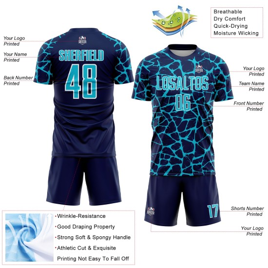 Custom Jersey Splash Lakes Sublimation Navy Abstract Uniform Soccer Blue-White Network