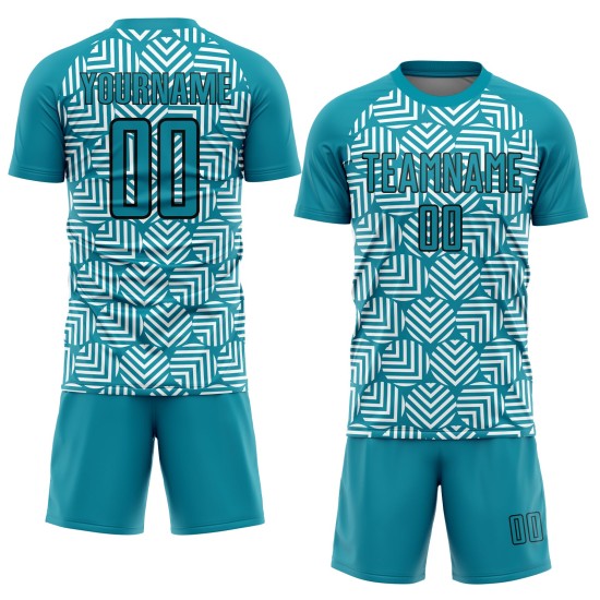 Geometric Abstract Uniform Black Jersey Teal Sublimation Soccer Custom Shapes