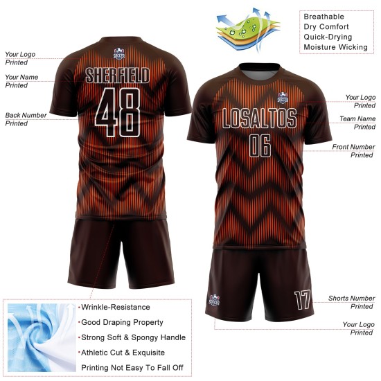 Jersey Custom Brown Soccer Line Uniform Orange-White Sublimation Jersey Custom Brown Soccer Line Uniform Orange-White Sublimation