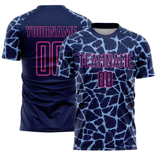Jersey Soccer Network Uniform Custom Splash Abstract Light Blue-Pink Sublimation Navy