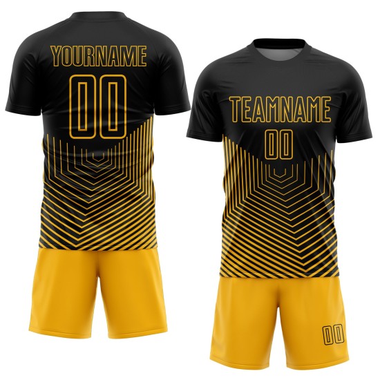 Sublimation Black Lines Uniform Gold Geometric Jersey Soccer Custom