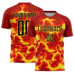 Jersey Yellow Black-Light Custom Soccer Sublimation Red Flame Uniform