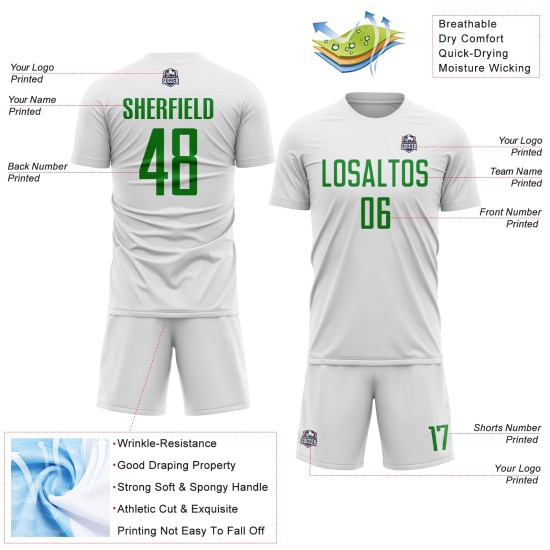 White Green Uniform Sublimation Custom Soccer Jersey Grass