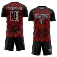 Black Sublimation Jersey Geometric Uniform Shapes Soccer Abstract Custom Red-White