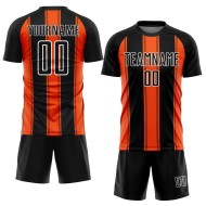 Custom Line Soccer Jersey Black Orange-White Sublimation Uniform