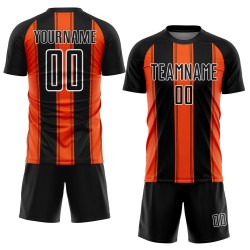 Custom Line Soccer Jersey Black Orange-White Sublimation Uniform Custom Line Soccer Jersey Black Orange-White Sublimation Uniform
