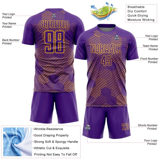 Purple Hexagon Uniform Gold Abstract Jersey Sublimation Soccer Custom