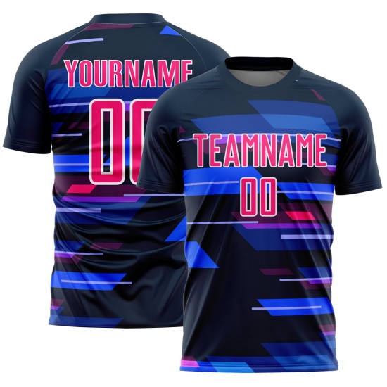 Geometric Shapes Jersey Soccer Custom Navy Pink-White Sublimation Uniform