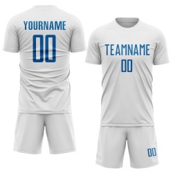 Soccer White Custom Uniform Blue Jersey Sublimation