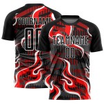 Red-White Custom Jersey Black Soccer Sublimation Flame Uniform