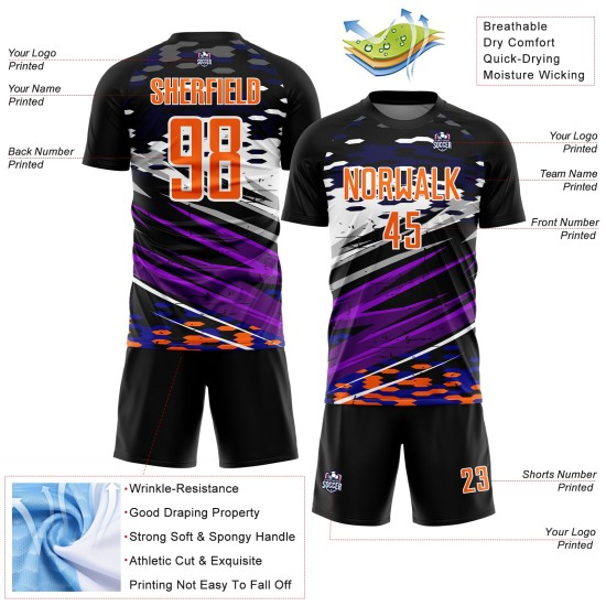 Soccer Lines Bay Black Orange-White Uniform Custom Jersey Sublimation