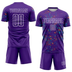 Uniform Sublimation Abstract Fragment Soccer Art Orange-Teal Bay Purple Custom Jersey