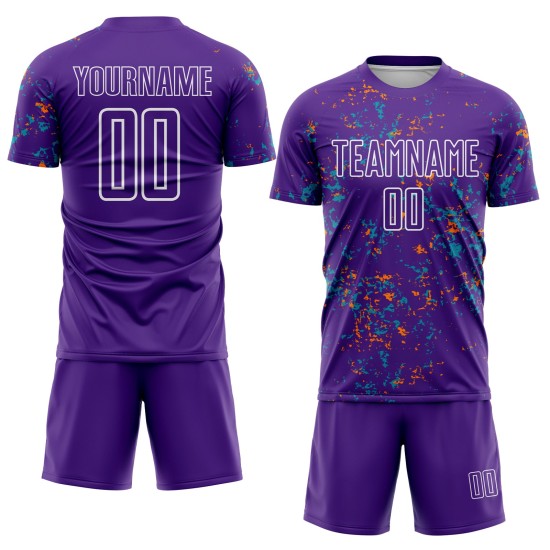 Uniform Sublimation Abstract Fragment Soccer Art Orange-Teal Bay Purple Custom Jersey