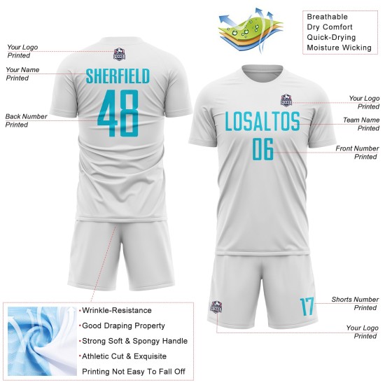 Jersey White Uniform Custom Blue Sublimation Soccer Lakes