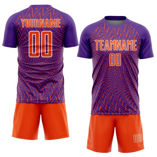 Soccer Custom Jersey Purple Lines Uniform Sublimation Orange-White