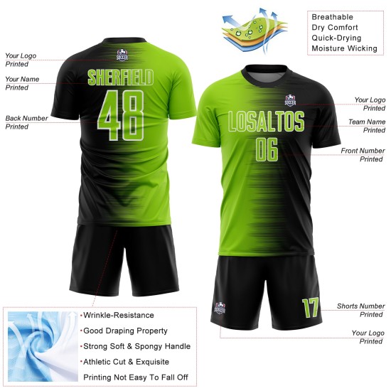Line Neon Custom Black Sublimation Gradient Uniform Soccer Jersey Green-White