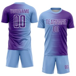Light Custom Soccer Gradient Blue Purple-White Uniform Line Sublimation Jersey