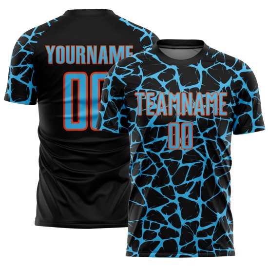 Network Splash Abstract Uniform Blue-Orange Custom Black Soccer Jersey Sky Sublimation