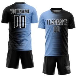 Sublimation Jersey Line Black Blue-White Light Gradient Custom Soccer Uniform
