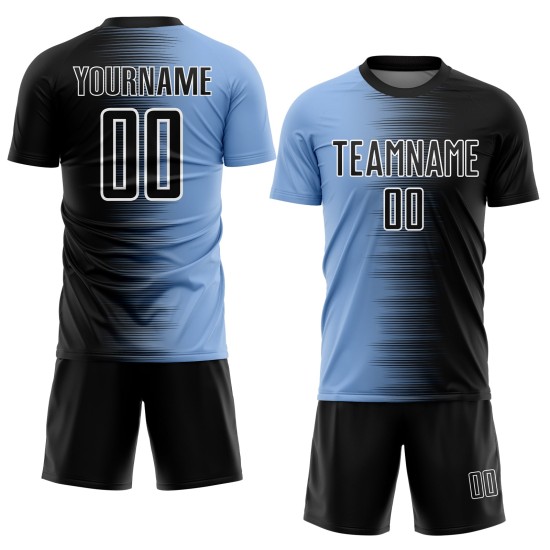 Sublimation Jersey Line Black Blue-White Light Gradient Custom Soccer Uniform