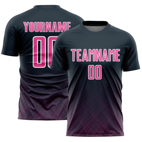 Lines Jersey Sublimation Navy Soccer Custom Pink-White Uniform