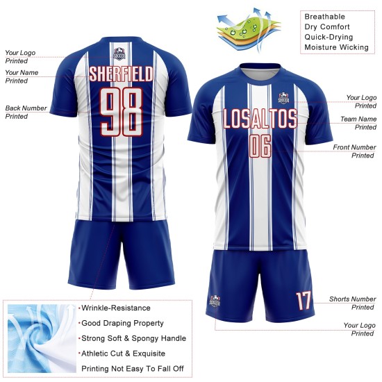 Sublimation Royal Custom Jersey Soccer White-Red Line Uniform