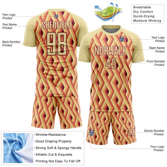 Sublimation Sand Custom Geometric Crimson Jersey Shapes Uniform Soccer