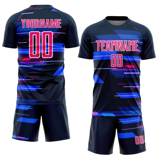 Geometric Shapes Jersey Soccer Custom Navy Pink-White Sublimation Uniform