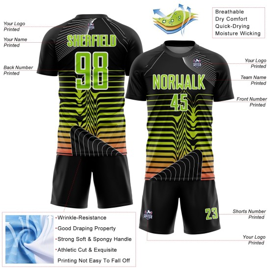 Sublimation Green-White Custom Lines Black Soccer Uniform Jersey Neon