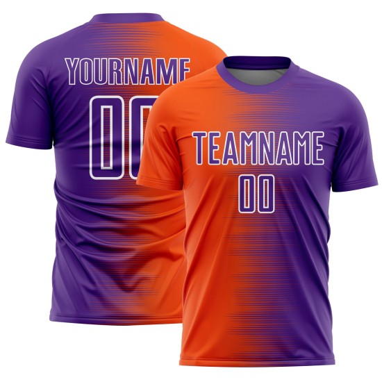Gradient Jersey Uniform Sublimation Line Soccer Purple Custom Orange-White